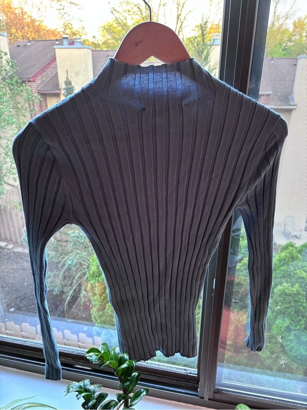 LOFT Teal Ribbed Mock Neck Sweater - Picture 2 of 3